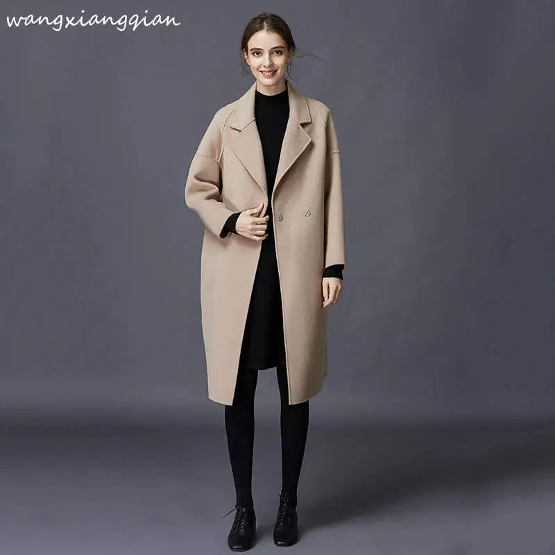 

Women's Cashmere coat Medium length 2019 new Hepburn wind loose fashion casual large size autumn winter wool coat female A495
