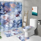 Набор из длинного дизайнерского коврика для ванной комнаты с мраморным принтом, нескользящий коврик для ванной, водонепроницаемый декоративный коврик для ванной с крючками