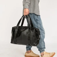 new arrival men pu large capacity handbag travel luggage bags fashion sports black crossbody bag
