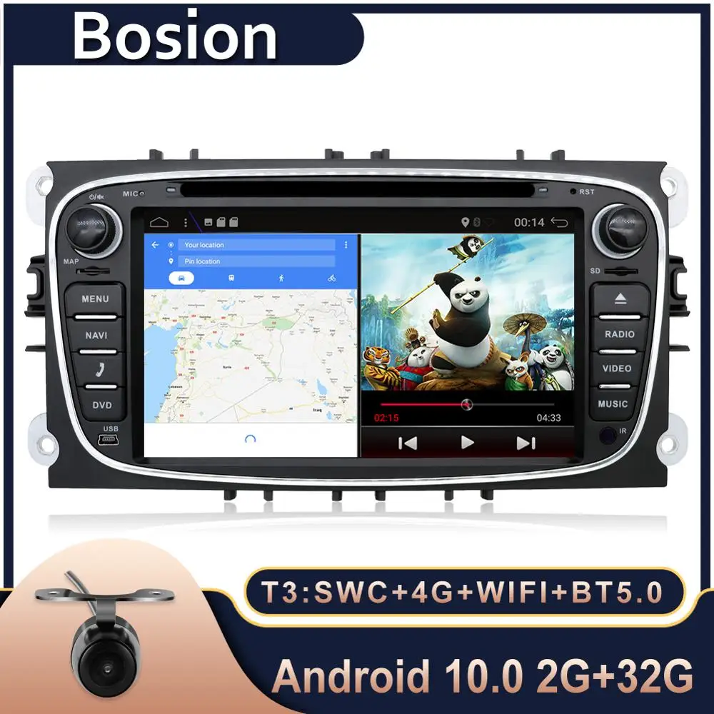 2 din автомобильное радио gps Android 10 0 автомобильный DVD для Ford Focus Mondeo C max S Galaxy с Wifi 3G BT