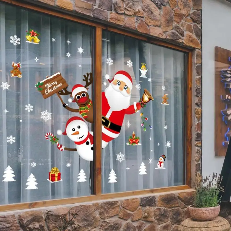 Рождественские оконные рождественские наклейки на стену Санта рождественские украшения для домашнего магазина витрина стекло окна двери Декор стикер Navidad