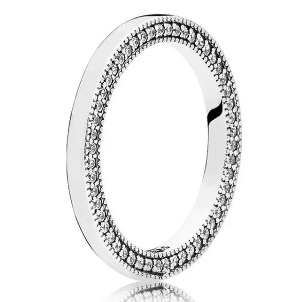 

Authentic 925 Sterling Silver pan Ring Signature Hearts Rings With Pave Crystal For Women Wedding Party Gift Fine Jewelry
