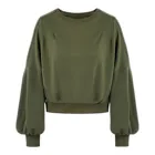 Однотонные женские толстовки с рукавами-фонариками, повседневные свободные женские свитшоты в западном стиле с круглым вырезом, хлопковая зимняя женская одежда