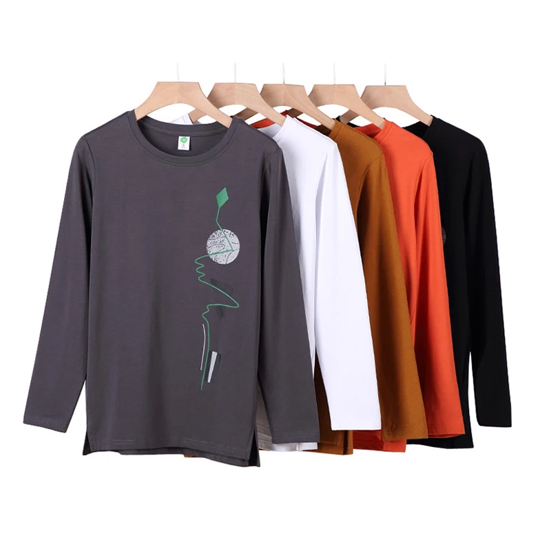 

Футболка из размера плюс хлопка с принтом shintimes, женская одежда в Корейском стиле, женская футболка с длинным рукавом, женская футболка на ос...