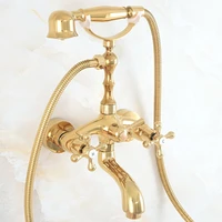 luxury gold color brass bathtub faucet wall mounted tub sink faucet dual handle bath shower mixer tap with hand shower