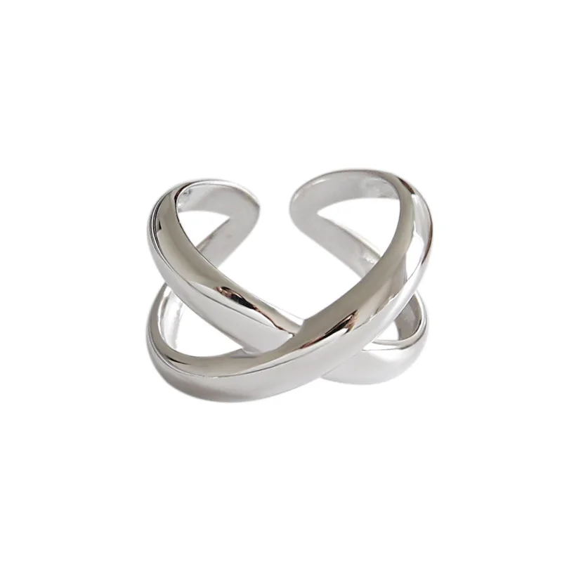 

MEYRROYU 925 Sterling Silver Korean Version of Simple Cross Geometry Ring Men and Women Fashion Trend Jewelry Wholesale