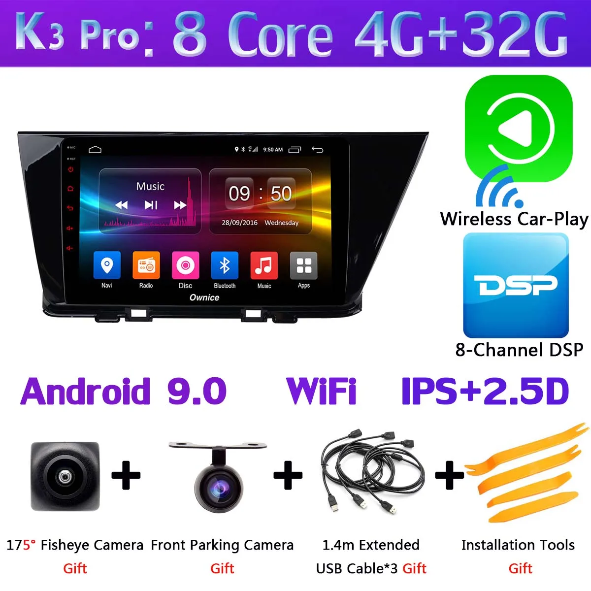 K3 Pro CarPlay Панорамная камера 360 ° 4 × камера 4G LTE Android 9,0 8 ядер 4G+ 64G SPDIF DSP CarPlay Автомобильный gps радио плеер для Kia Niro - Цвет: K3 Pro CarPlay