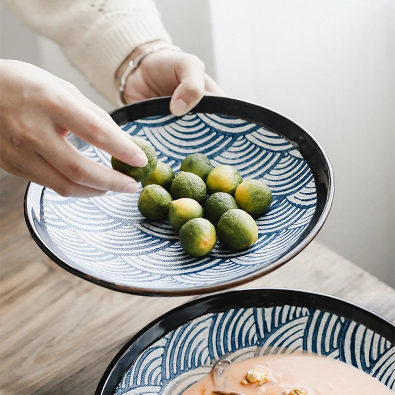 Набор керамических тарелок Blue Lines для пиццы стейка спагетти кухонные инструменты