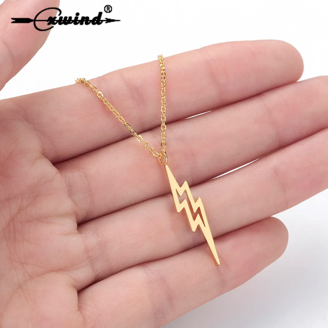 

Cxwind Boho Lightning Bolt Necklace Lightning Pendant Necklace For Women Chain Collier Femme Summer Statement Geometric Jewelry