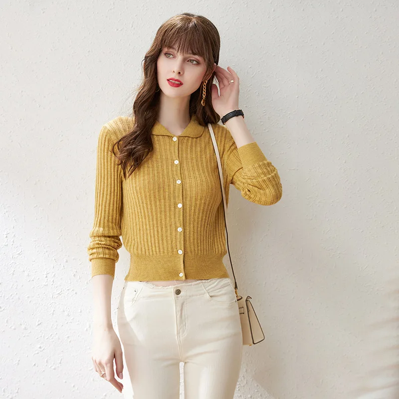 

Однобортный Укороченный кардиган, женский зимний свитер, одежда, милый шерстяной вязаный желтый свитер с длинным рукавом, осенние базовые Т...
