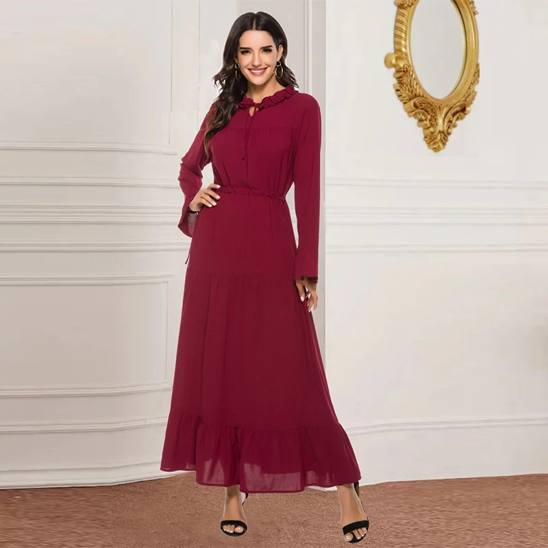 Мусульманское платье мусульманское турецкое с поясом рукава-трубы шифоновое