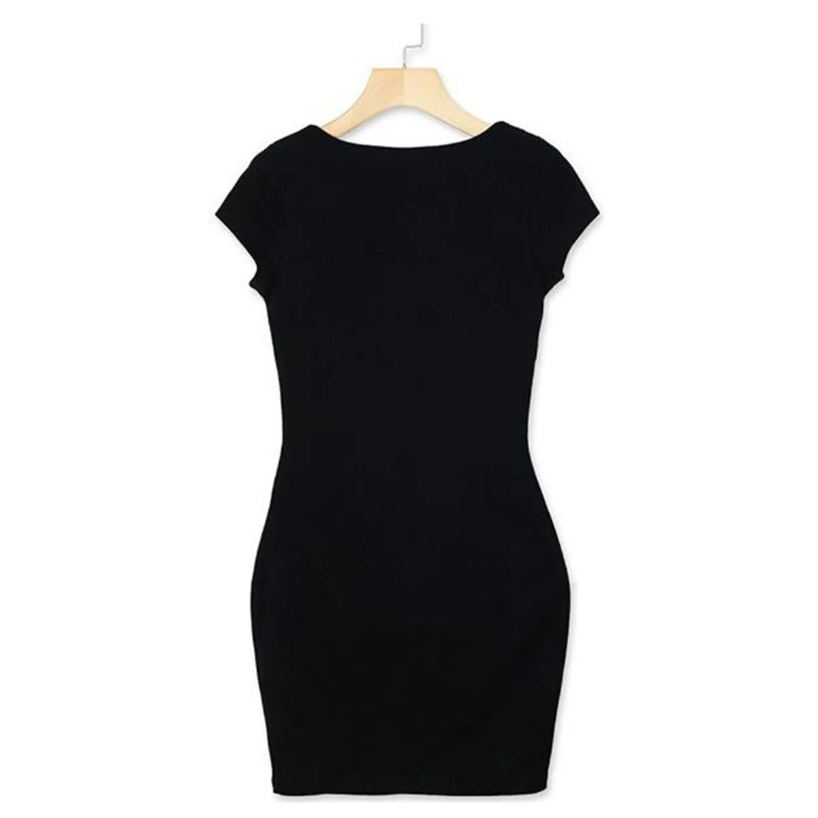 

Women Slim Zip Round Neck Short Sleeve Wrapped Hip Split Dress