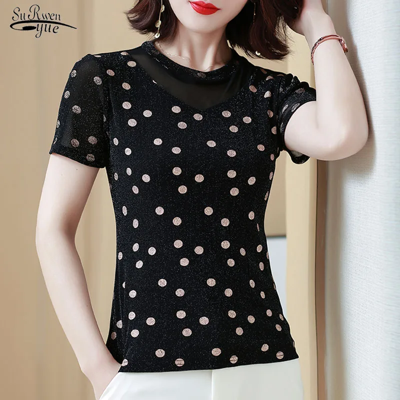 

Топ женский сетчатый с коротким рукавом, V-образным вырезом и принтом, 2021, 4XL, лето размера плюс