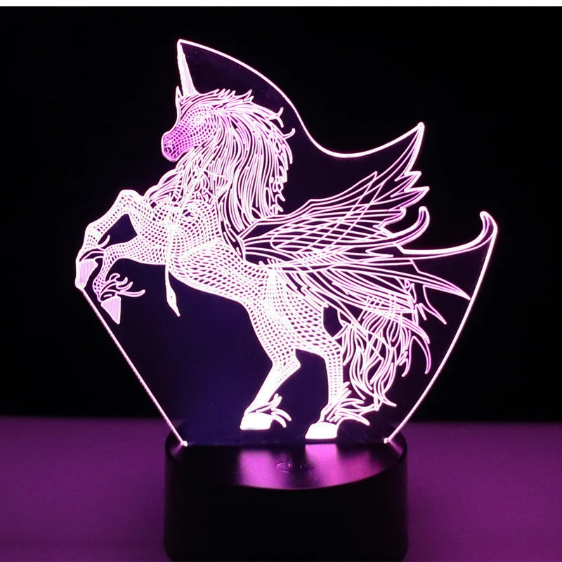 Ночсветильник Awesom светодиодный с крыльями единорогом 7 цветов для украшения дома
