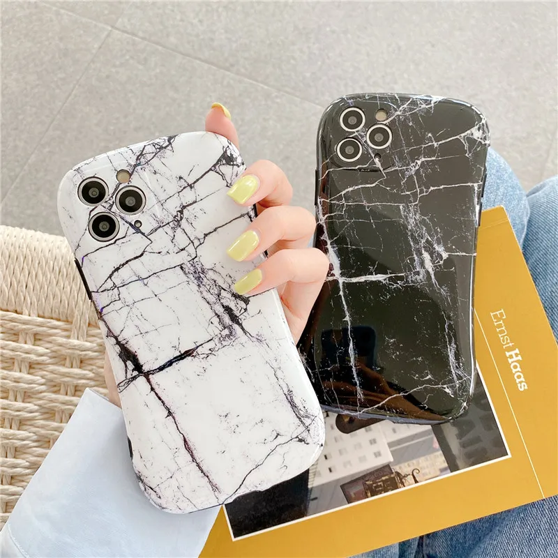 Модный противоударный чехол с черно-белым мраморным рисунком для телефона iPhone 11