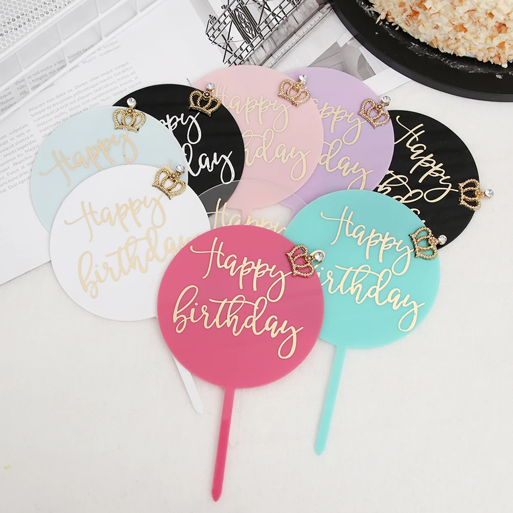 Новое золочение акриловые круглые Корона Топпер для торта С Днем Рождения King Queen