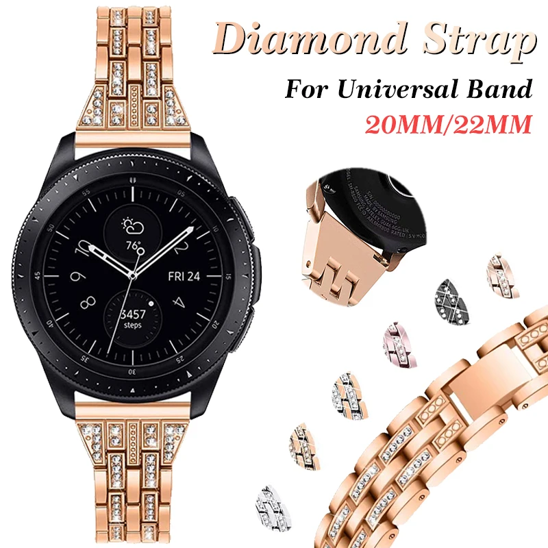 

20mm 22mm Diamond Metal Strap for Samsung Watch 3 41mm 45mm for Galaxy Watch 42mm 46mm Stainless steel WatchBand For Amazfit GTR