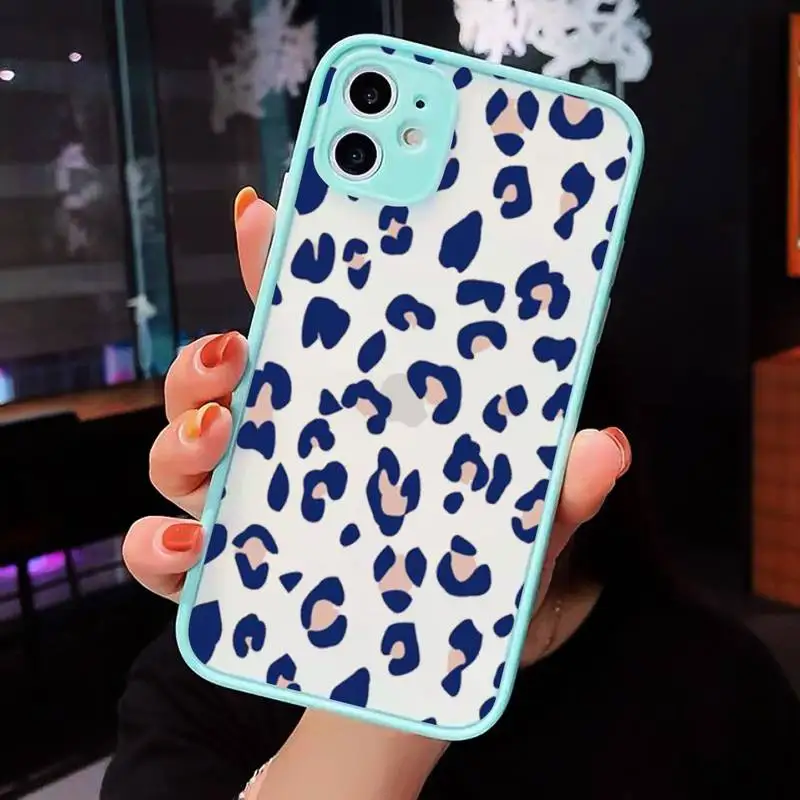 

Leopard Print Phone Cases Matte transparent For blue iPhone 12 Mini 11 Pro XR XS Max 7 8 Plus X Back Cover