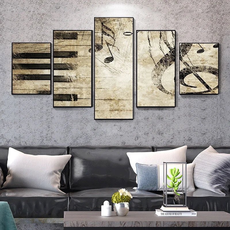 

5 Pieces of Art Painting Piano Keys Music Notes HD Printing Poster Wall Living Room Bedroom Home Decoration Picture Frameless
