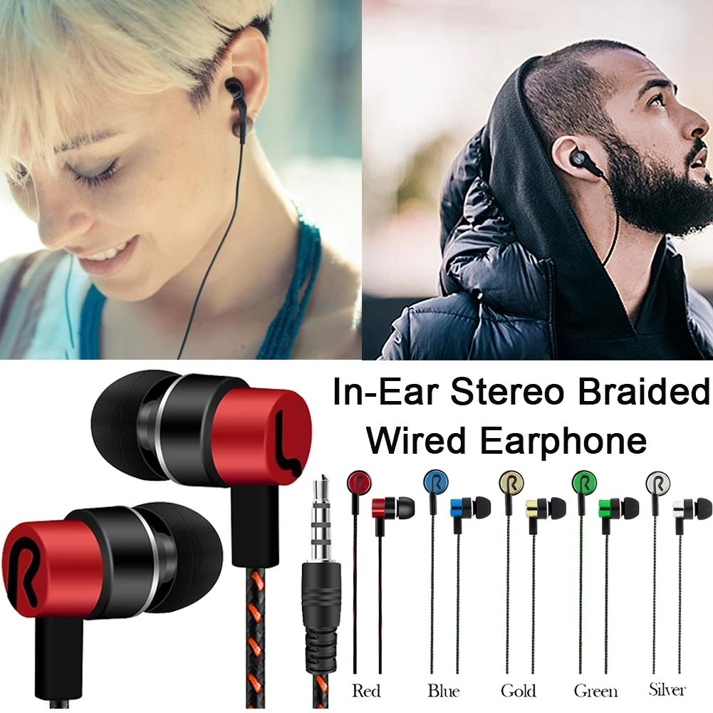 

In-Ear Stereo Earphone Braided Wire Headset sport earphones Wired Control Super Bass Universal