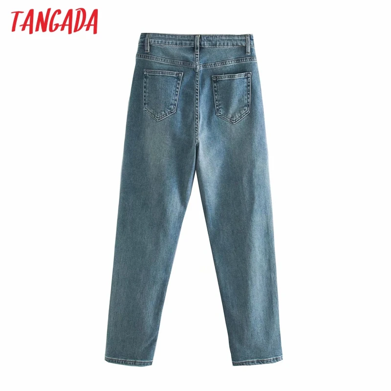 

Tangada 2020 Fashion Women High Waist Jeans Pants Long Trousers Pockets Buttons Female Denim Pants 6P19