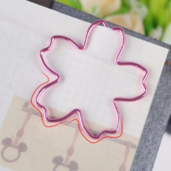 

12pcs/lot TOP QUALITY Plated Pink Paper Clips Sakura Paper Needle Bookmark Metal Memo Clip Stationery Cherry Blossoms Box Clips