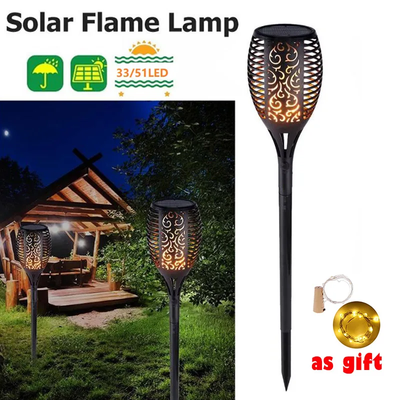 Garland Solar Flame Lamp Flickering IP65 Waterproof LED Garden Light Lawn Path Lighting Torch Spotlight Rechargeable | Светодиодные