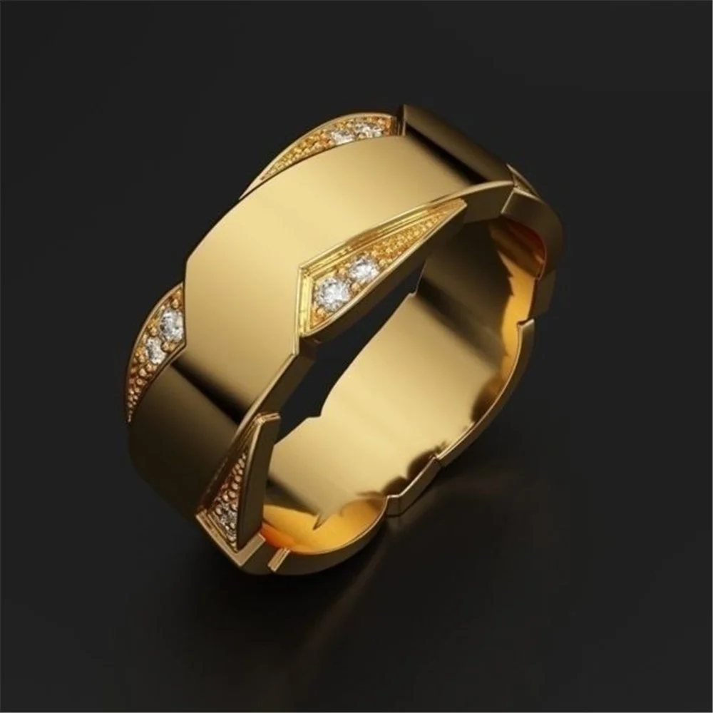 

Luxurious Mosaic Crystal Wide Ring Cool Design 18k Gold Men Engagement Wedding Jewelry Couples Anniversary Gift