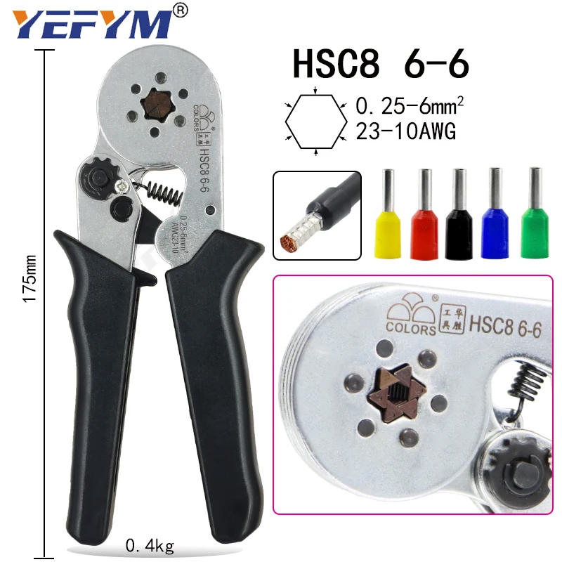 HSC8 6-6/6-4B crimping pliers 0.25-6mm2 23-10AWG for tube terminal brand mini type round nose european plier tools | Инструменты