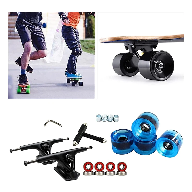 

Top!-8inch Skateboard Trucks Bridge Hanger 4Pcs PU Wheels 8Pcs Bearing T Skateboard Tool Skateboard Wheel Combo for Longboard