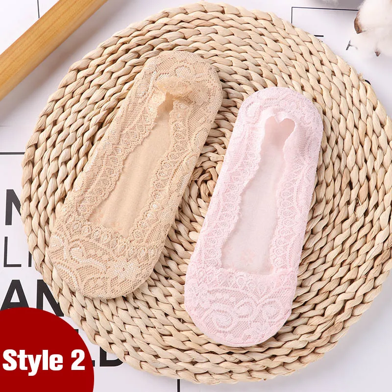 2 pairs as pic 1/2 пар модные женские носки для девочек летние носки Стиль кружевное платье с ц веточным рисунком короткие носки противоскользящ ие Невидимый лодыжки носки с принтом носки-Тапочки - Цвет: 2 pairs as pic