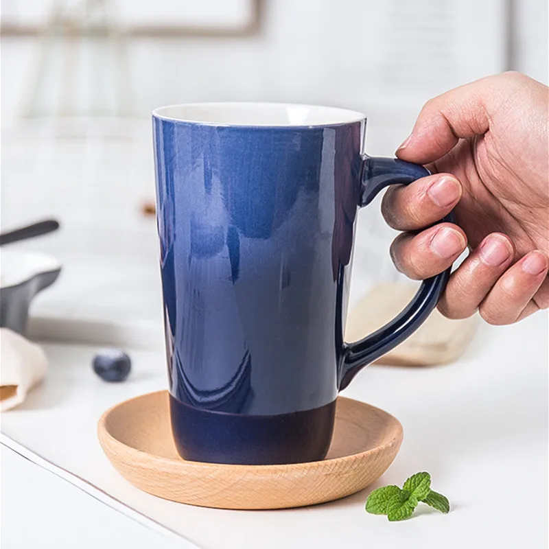 Цветная Керамическая кружка с градиентной глазурью кофейная чашка крышкой ложка