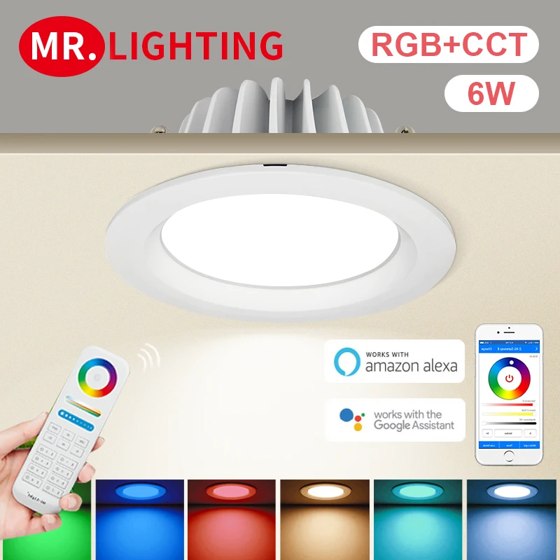 

Светодиодный круглый регулируемый светильник Miboxer 6 Вт RGB + CCT, водонепроницаемый светодиодный светильник FUT063, переменный ток 100-240 В
