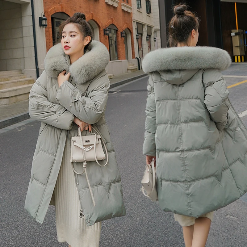 

Real Shot 2021 New down Cotton Jacket Women's Mid-Length Dongdaemun Casual Thickening Warm Big Fur Collar Coat
