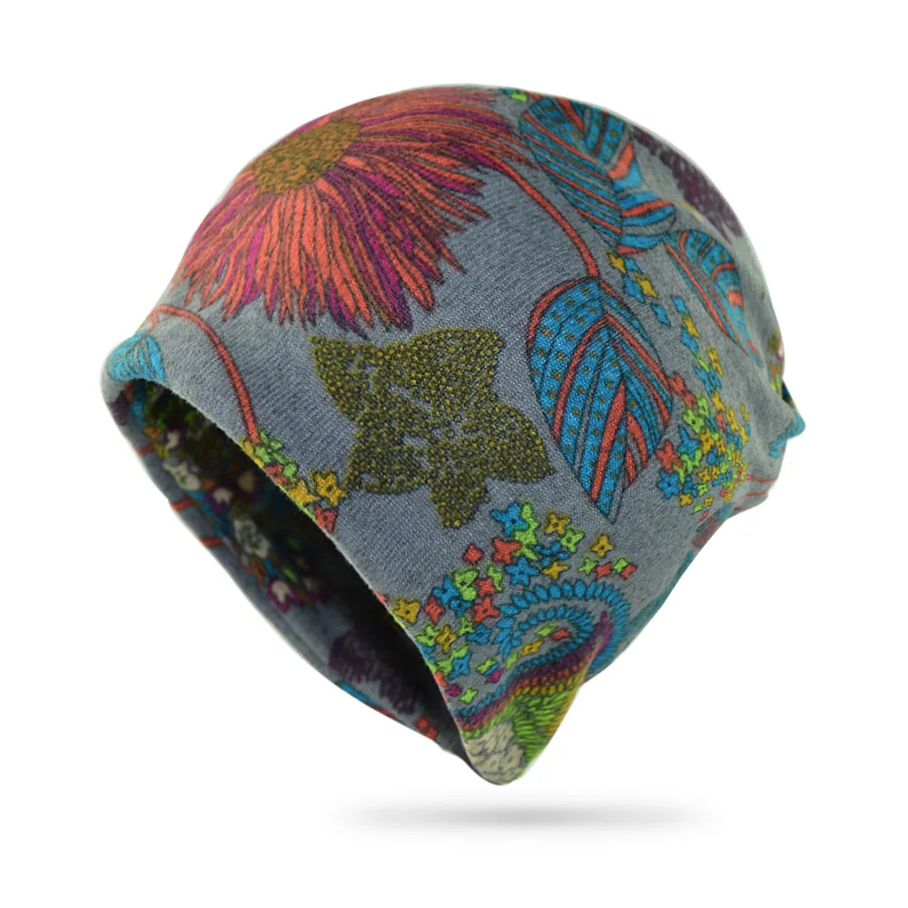 Осенне-зимняя женская вязаная громоздкая шапочка с цветочным узором теплые