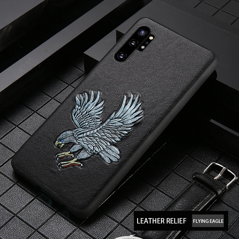 eagle Чехол для телефона из натуральной кожи для samsung note 10 plus 10+ 3D рельефный нескользящий противоударный чехол для Galaxy note 10 plus - Цвет: eagle