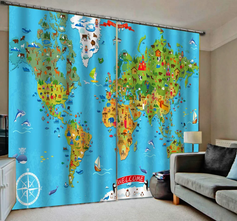 Шторы блэкаут 3D для украшения дома стереоскопические занавески с синей