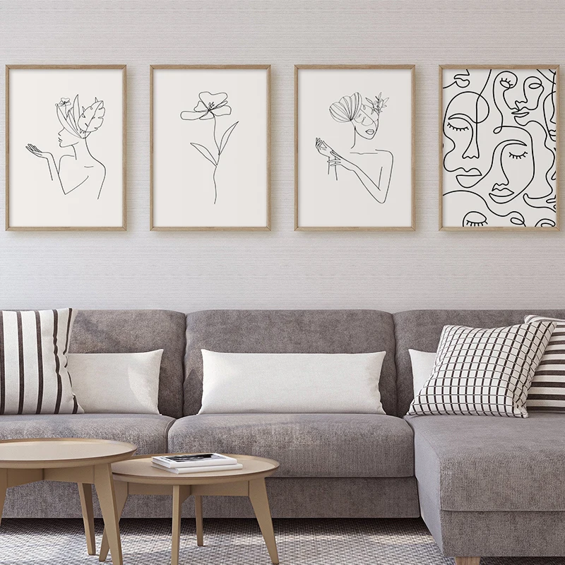 

Minimalist Art Print Abstract Figure Face Line Drawing Poster Neutral Wall Art Picture Canvas Painting Bedroom Home Wall Decor