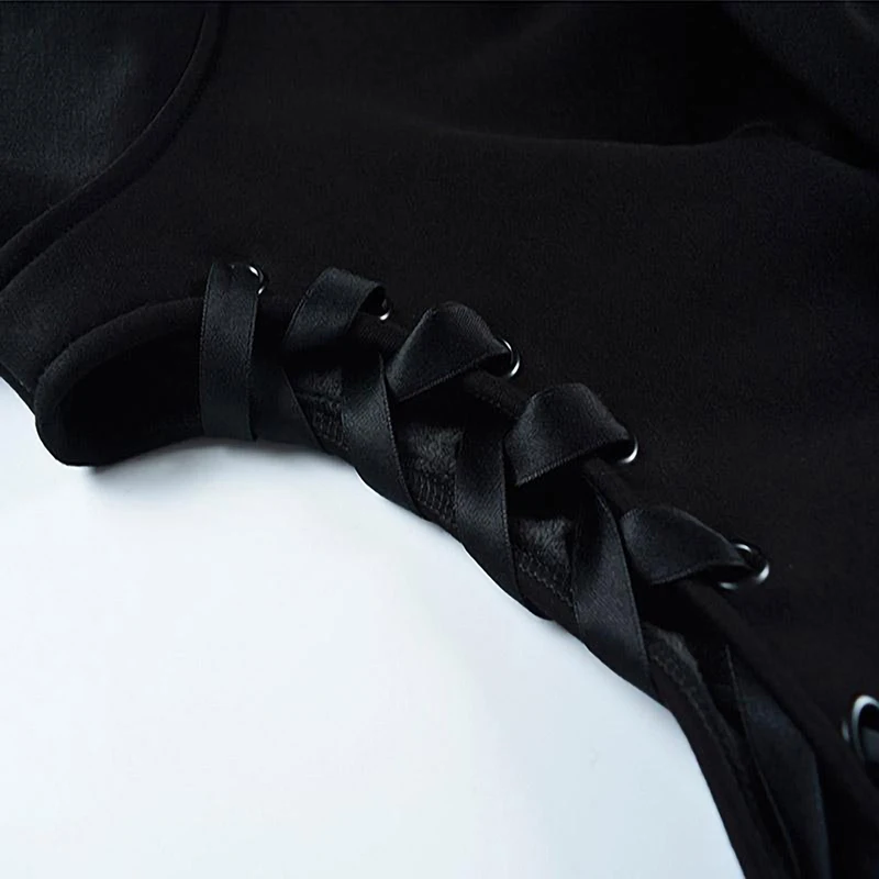 

GothGirl Harajuku Devil With Cat Ear Lace Up Short Hoodies Goth Punk Cute Street Loose Pullover Black Sweatshirt Women d