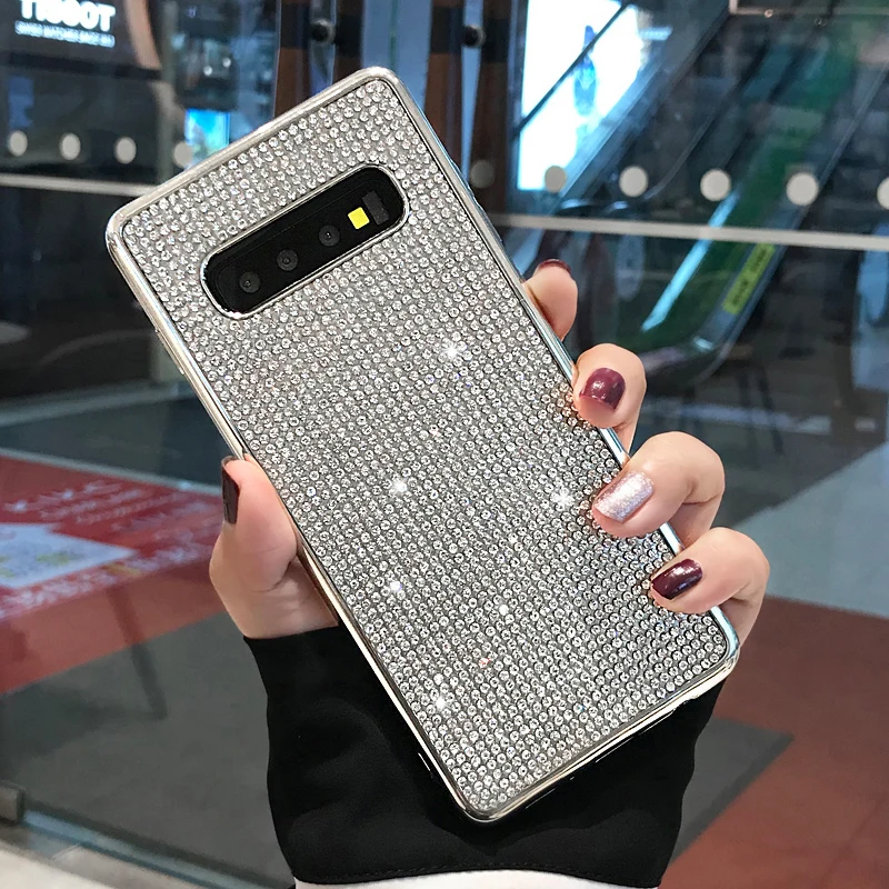 Silver Модные блестящие полный Алмазный чехол для samsung S10 плюс S10E Etui для Galaxy S7 край S8 S9 Plus Note 10 8 9 чехол мягкий Стразы Coque - Цвет: Silver