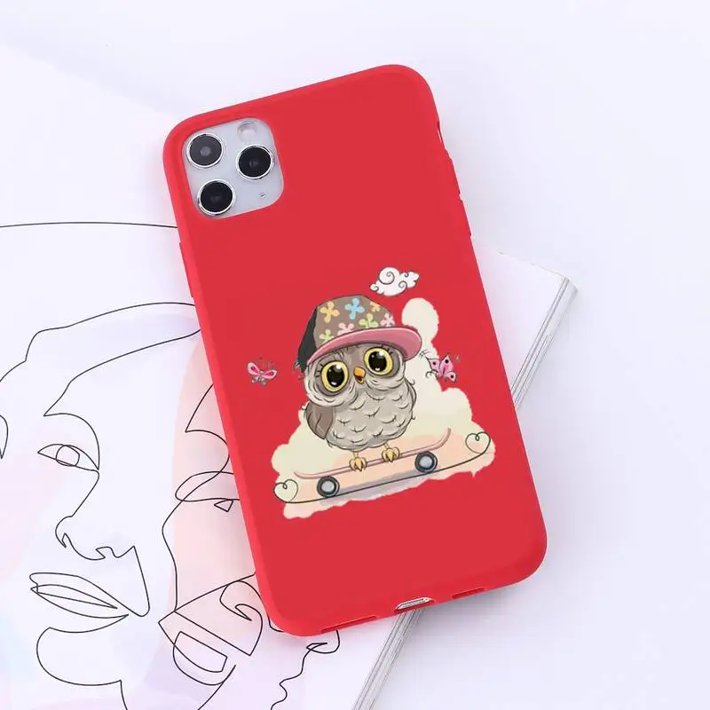 

Cute Owl Black cartoon animal Phone Case Candy Color for iPhone 6 7 8 11 12 s mini pro X XS XR MAX Plus