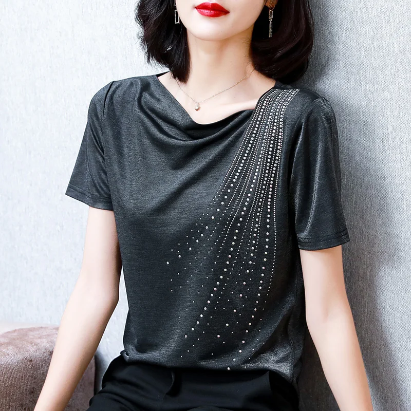 

BOBOKATEER Short Sleeve Elegant Women Clothes Poleras Mujer Plus Size Woman Tshirts Black Tee Shirt Femme T-shirty Damskie 2021