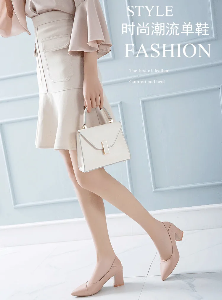 

Wild Womens Shoes Pointed Shallow Mouth Small Fresh High Heels Fashion Elegant Single Shoes Comfort Work Shoes Square Heel Pumps