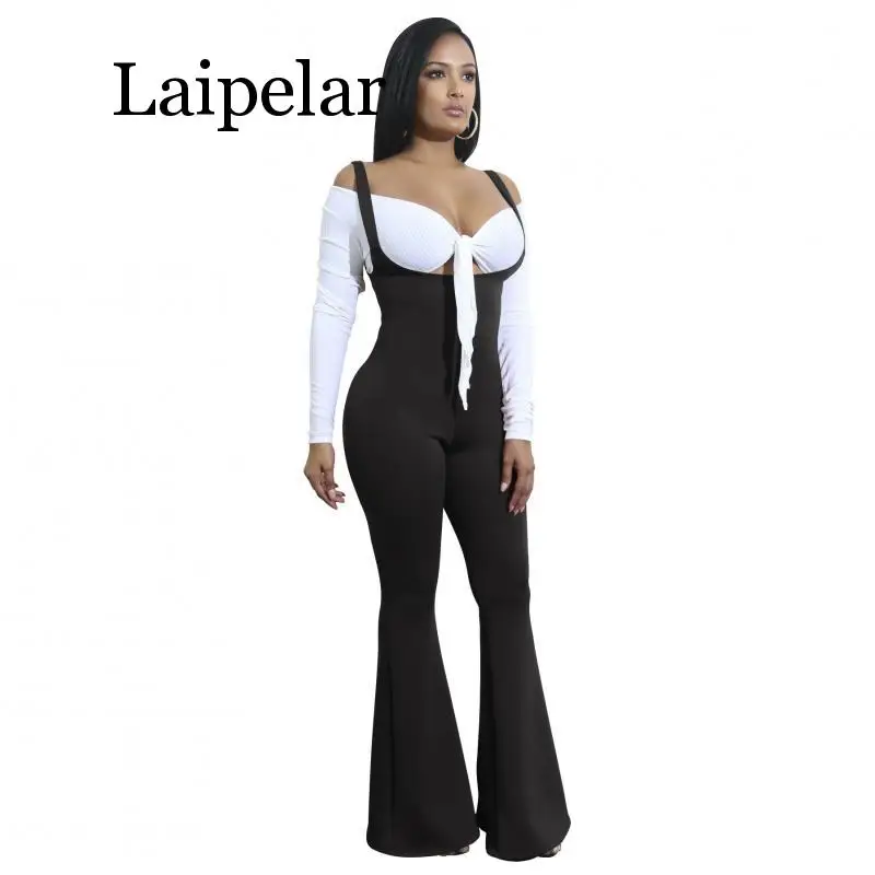 Solid Spaghetti Strap Rompers Womens Jumpsuit Backless Zipper Bodycon One Piece Overall Causal Hollow Out Bell Bottom Playsuit