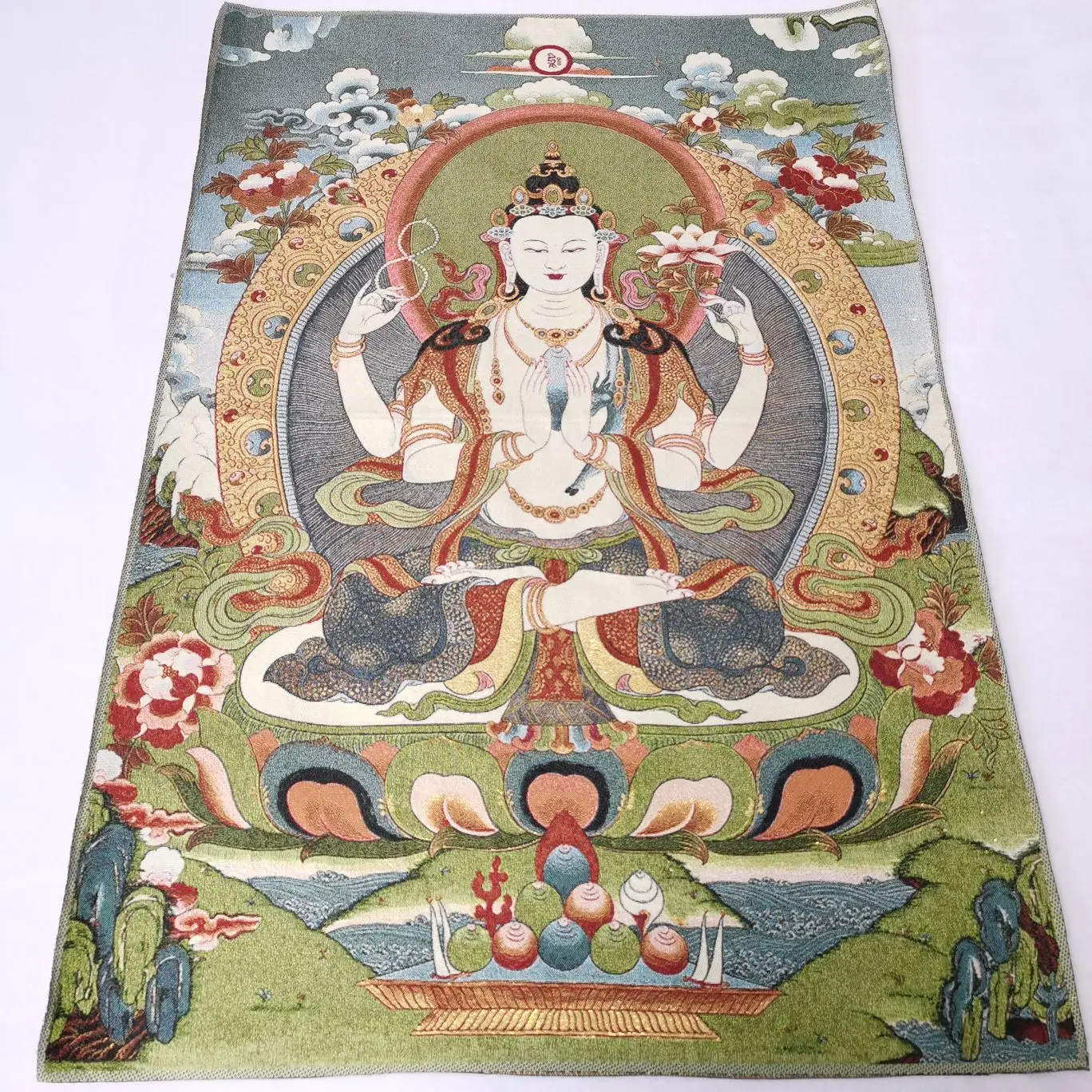 36 &quotтибетский с тканевым верхом вышитыми шелк Буддизм 4 Руки Гуаньинь Гуань Инь