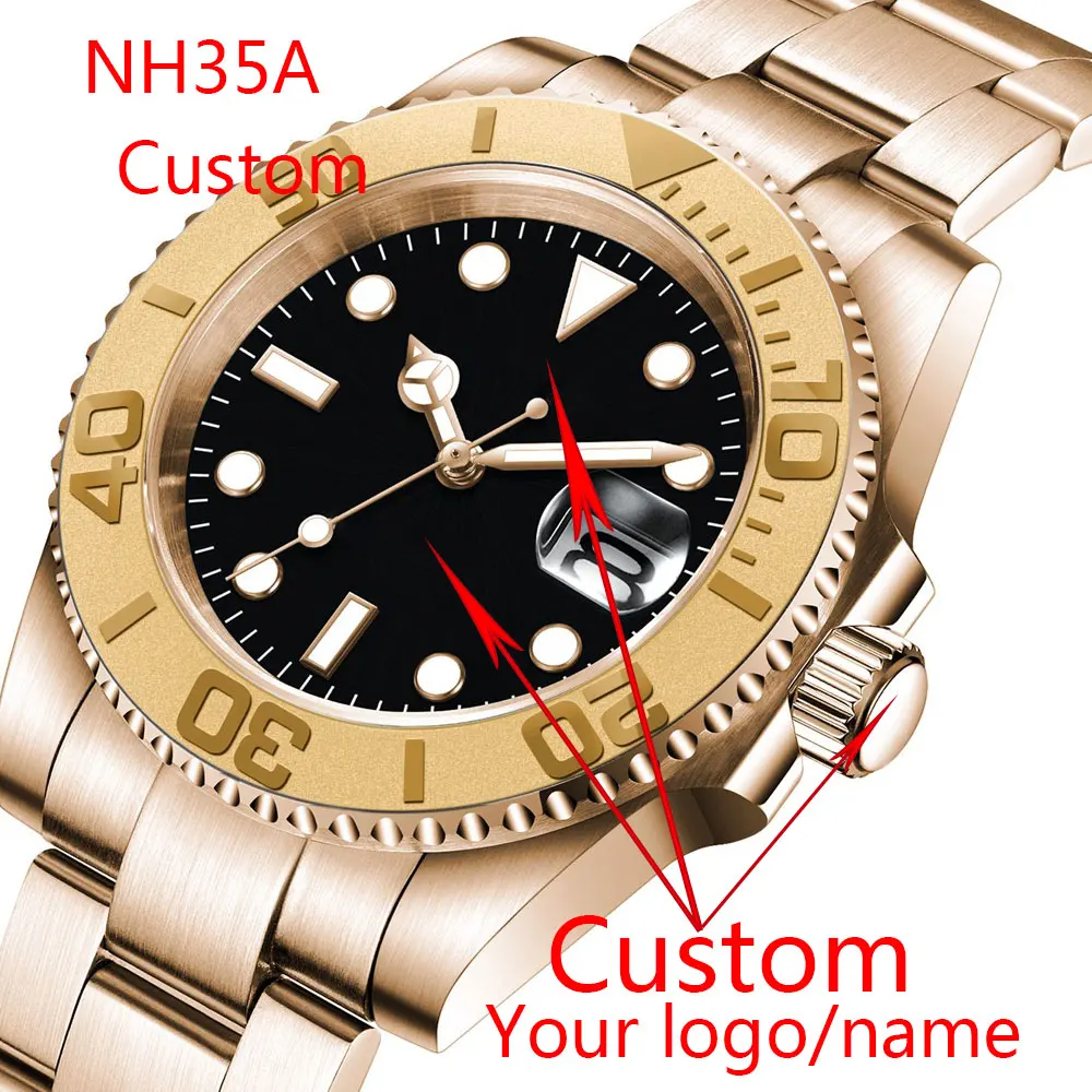 Часы мужские с логотипом на заказ золотистые NH35A | Наручные часы