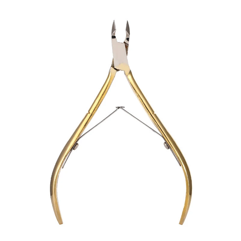 Золотые ножницы из нержавеющей стали с изогнутой головкой для кутикулы ногтей