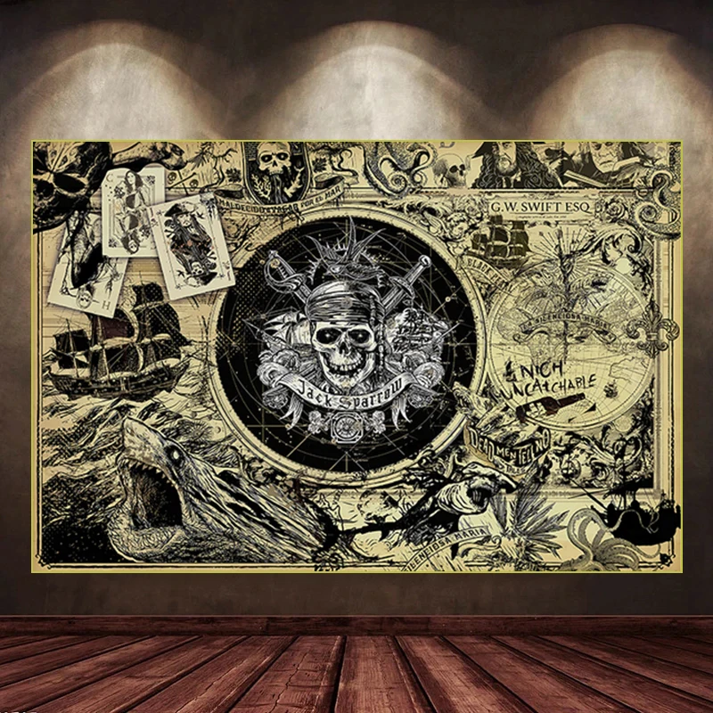 Карта пиратов Карибского моря Мао Кун фотография Череп сокровищ плакат печать