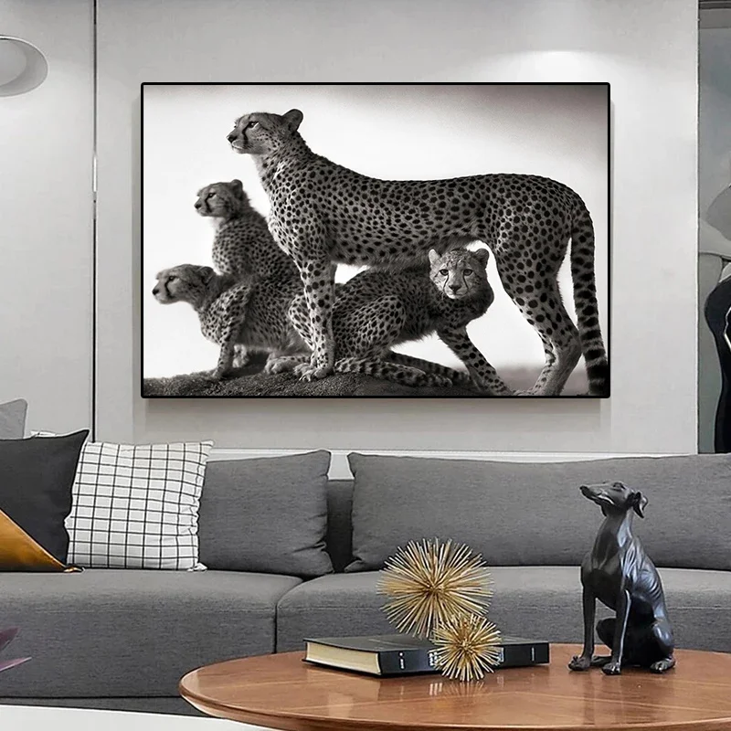 

Wild Animal Leopards Cheetahs Canvas Painting Black and White Poster Printed Animal Wall Art Picture for Living Room Home Decor