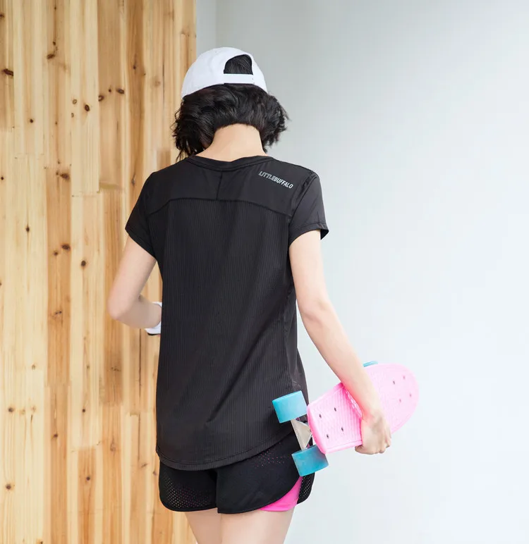 Explosions quick-drying female T-shirt breathable hollow reflective sports short sleeve fitness running lady jacket | Женская одежда